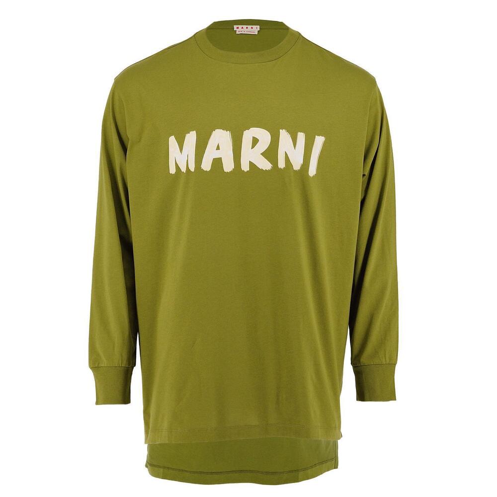 NEW MARNI women's brush stroke logo long sleeve t-shirt in olive